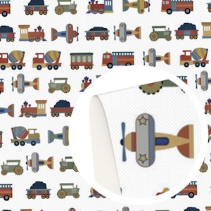 Vehicles Faux Leather- Train Faux Leather Sheet - Leather for Craft Helicopter - Vegan Leather