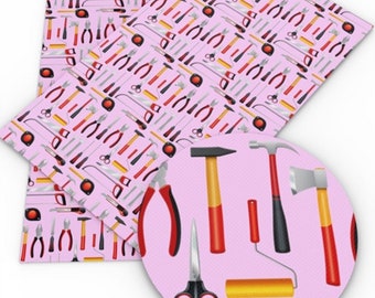 Tools on Pink Faux Leather Sheet- Vinyl for Bows - Vegan Leather- Bow Making Supplies- Leather for Craft - Tools