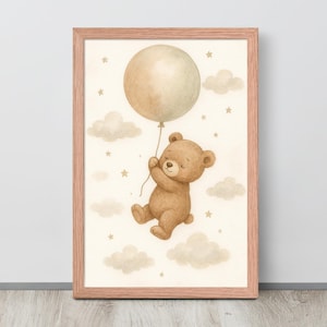Teddybär Ballon Wandkunst, Kinderzimmer Dekor, Baby Zimmer Druck, Verträumten Himmel Poster, Kinder Schlafzimmer Illustration, Spielzimmer Digitaler Download