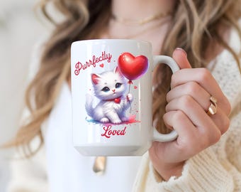 Cute Cat Mug Valentine's Day gift, Birthday gift for her, Cat Lover Gift, Valentine's Day Mug, Pet lover Mug, Kitty Coffee mug, Teen Gift