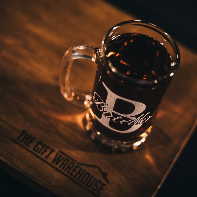 Personalised Etched 473ml Glass Beer Mug Stein Tankard