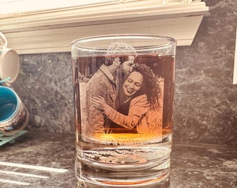 Photo Engraved Whiskey Glass – Custom Picture Gift, Personalized Photo Glass for Anniversary, Wedding, or Memorial