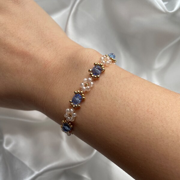 Bracelet en perles de verre et acier inoxydable