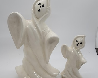 2 Vintage Ceramic Ghost Figures Halloween Decor 1970s Halloween