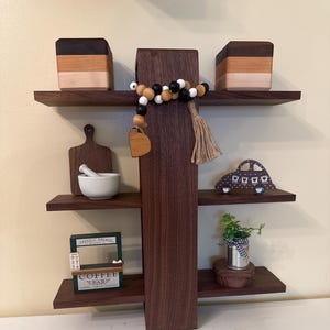 Handmade Walnut Floating Shelves Modern 3 Tier Wall Shelf Solid Wood Display for Kitchen Office or Living Room Decor