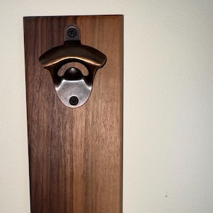 Handmade Walnut Bottle Opener – Wall Mounted Bar Accessory, Rustic Wood Beer Opener Gift