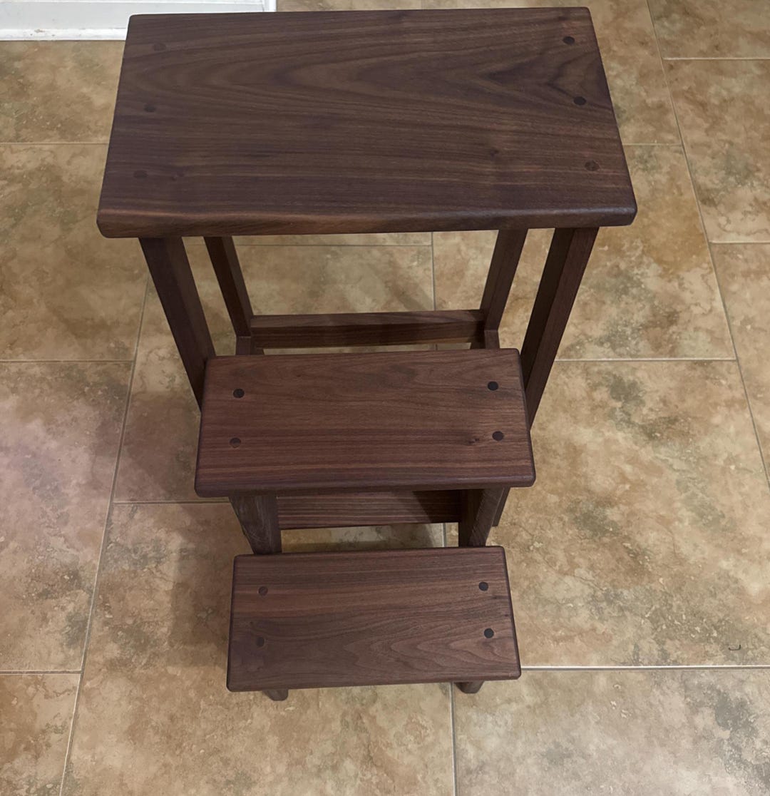 Handmade Walnut 3-step Foldable Step Stool | Space-saving Design ...