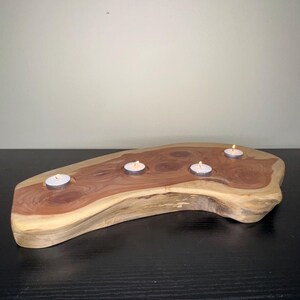 Handmade Cedar Wood Tealight Votive Candle Holder centerpiece  – Rustic Live Edge Decor, Organic Shape, Unique Gift for Home or Nature Lover