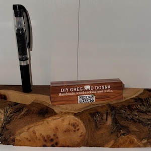 Rustic Live Edge Elm Wood Desk Organizer – Business Card & Pen Holder, Handmade Office Gift, Natural Wood Decor