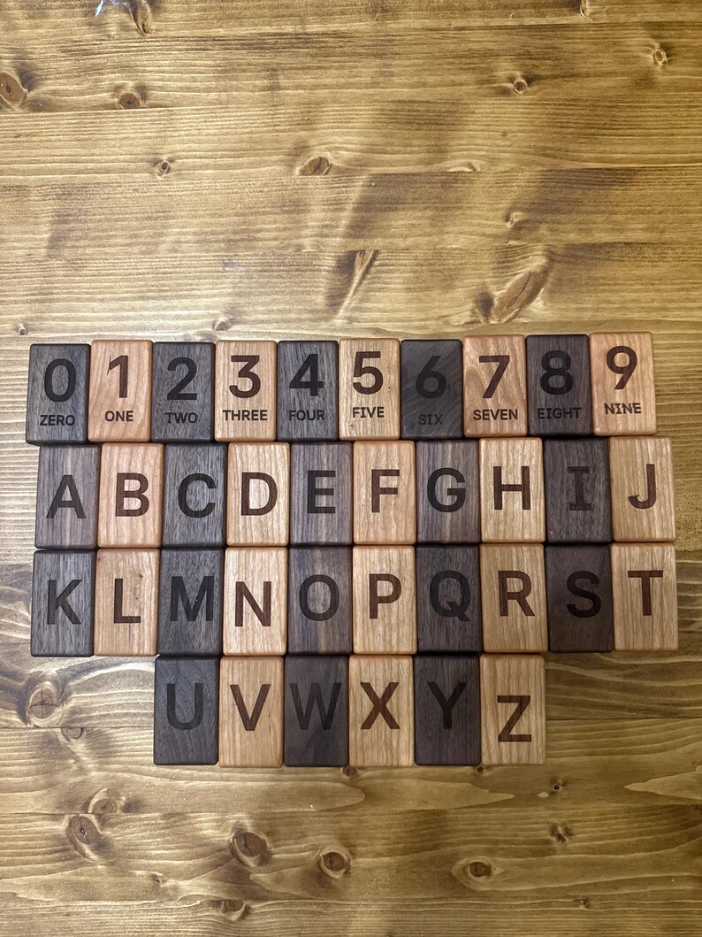 Alphabet Two Rows Handmade Cherry and Walnut Alphabet Upper and Lower Case Blocks ...