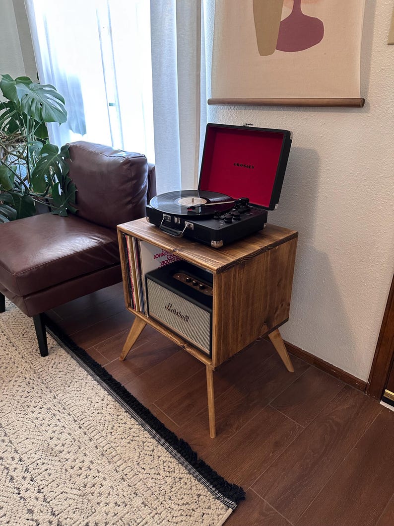 Record Player Stand Table for Records Vinyl Storage Cabinet MCM