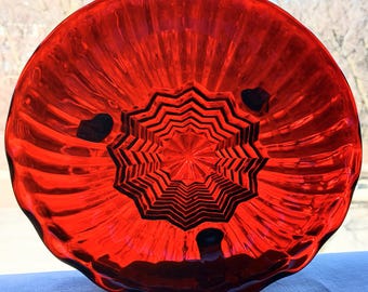 MCM Anchor Hocking Ruby Red Glass Footed Bowl