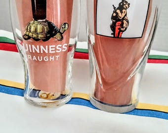 VTG Guinness Zoo Series Pint Glasses- Pair John Gilroy Bear and Tortoise Imperial Pints