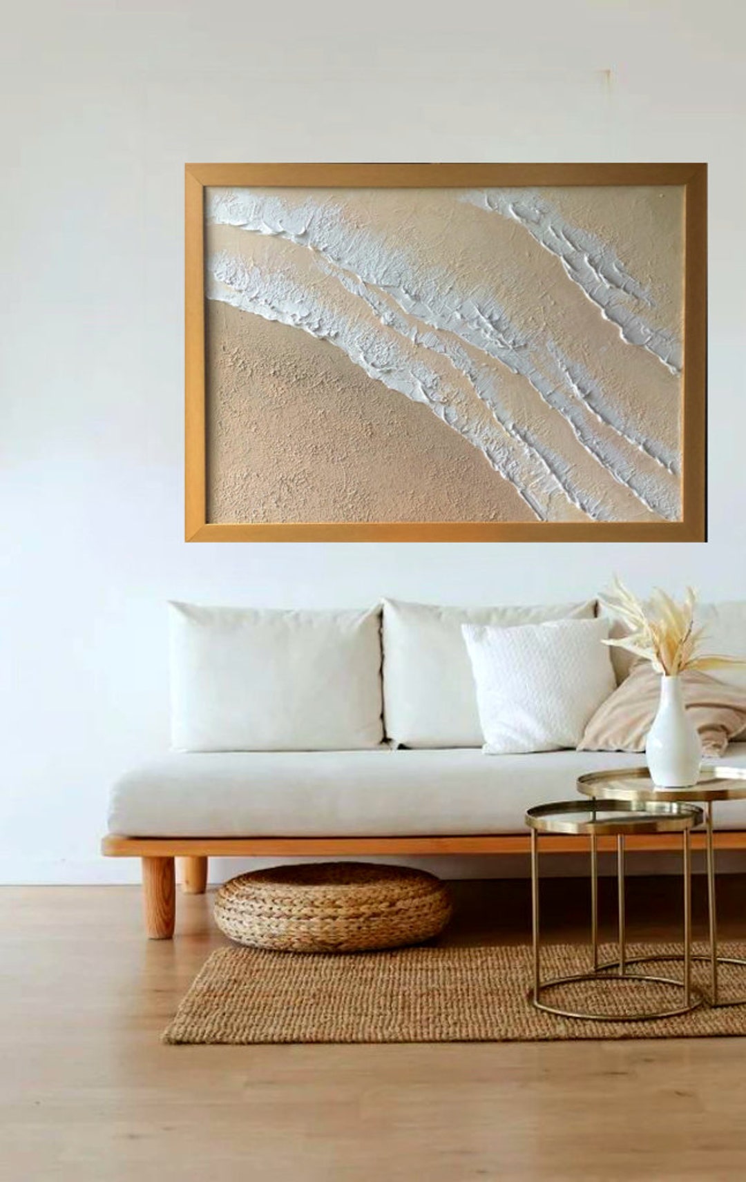 Cozy Minimalist Textured Wall Decor Reference: 3D White Minimalist Textured Wall Art Painting Ocean Wave Painting