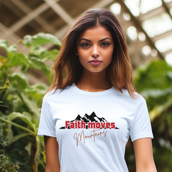 Faith Moves Mountains Inspirational Casual and Semi-Formal Settings Soft-Cotton Graphic Short Sleeve Tee Perfect Active and Leisure Wear