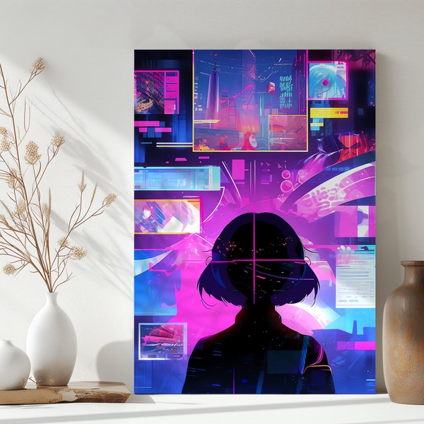 Cyberpunk Anime Art | Modern Computer Art Canvas x4 x2 | Cyberpunk Screens | Futuristic Anime | Cybernetic Art | Sci