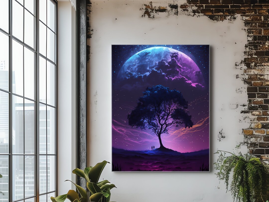 Fantasy Art Cosmic Tree of Life Full Moon Dream Scenery Abstract Canvas ...