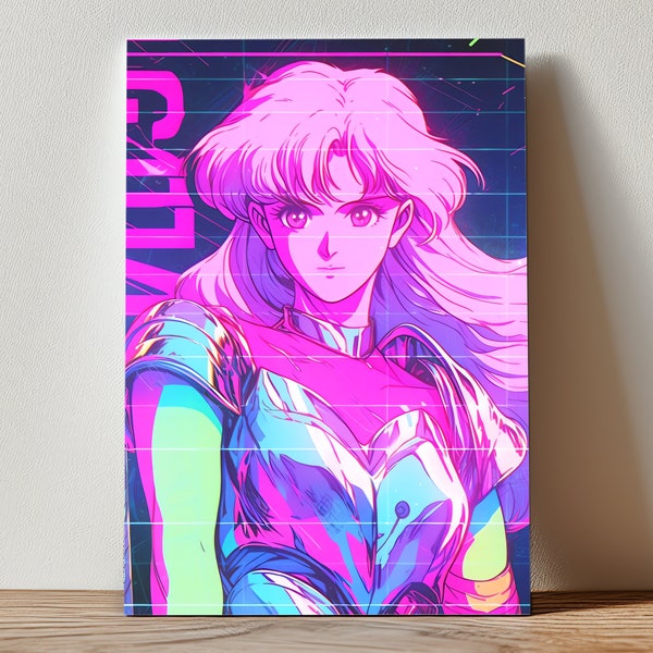 Futuristic Cyberpunk Anime Poster | 80s OVA Style Canvas Art | Sailor Moon Inspired | Retrofuturism Decor | Anime Wall