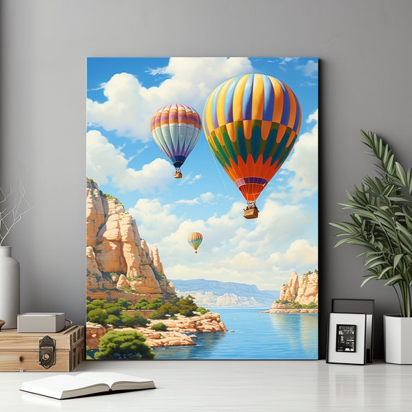 Hot Air Balloon Over Water | Matte Painting Art | Photorealism Illustration | Vector Art | Behance HD | Scenic Wall Decor |