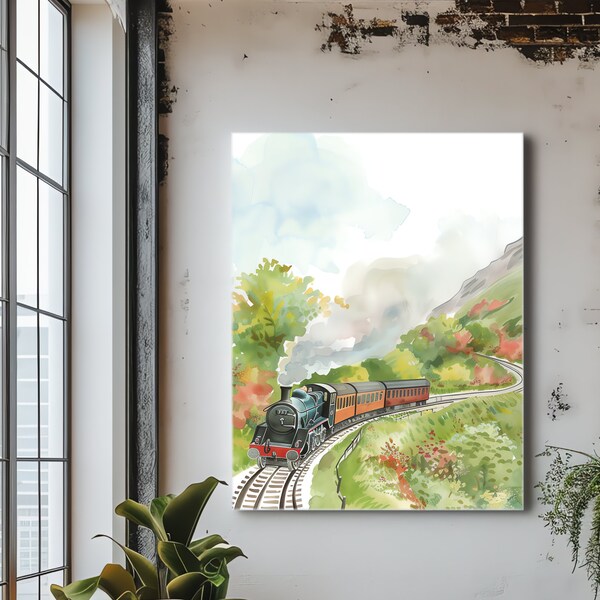 Train Tracks Plein Air Canvas | Storybook Inspired Art | Steam Locomotives | Children's Book Illustration | Featured Pixiv Artist |