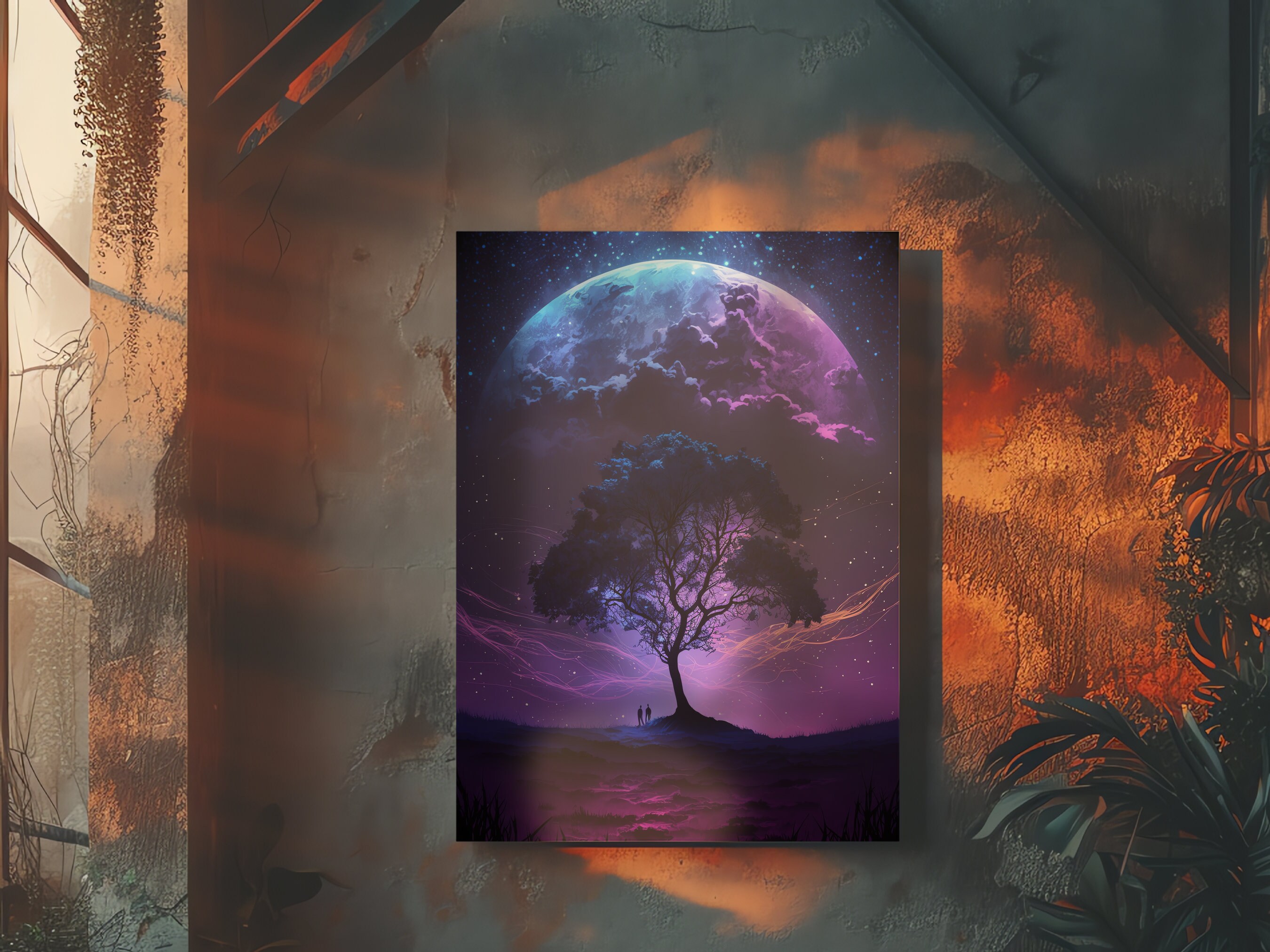 Fantasy Art Cosmic Tree of Life Full Moon Dream Scenery Abstract Canvas ...