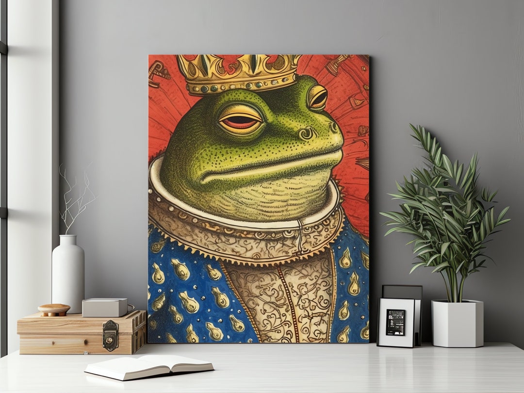 Frog Monarch Portrait Silk Screen Art Pop Surrealism Clown Imagery