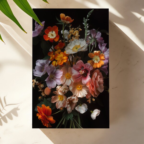 Barock Blumen Leinwand | Inspiriert von flämischer Kunst | Generatives Kunstwerk | Klassische Barockelemente | Matte Collischa-Stil | Wand Kunst Dekor