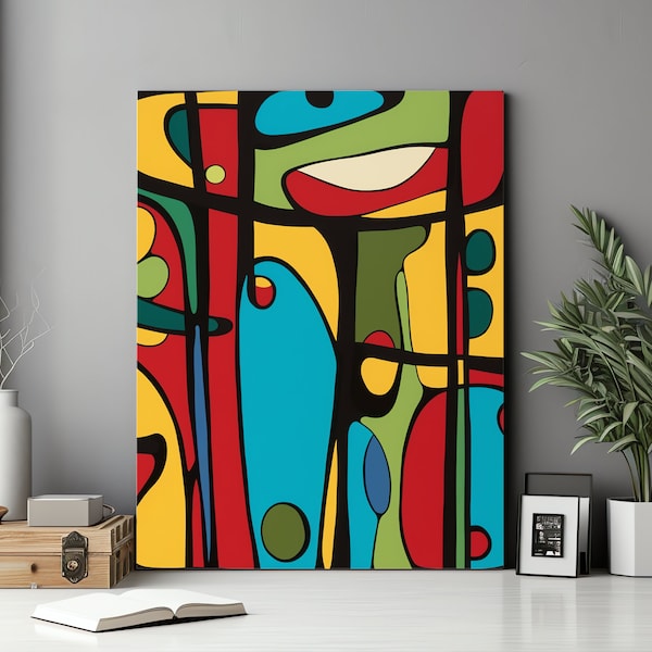 Formes abstraites sur toile jaune | Inspiré par l'art naïf | Opart moderne | Style biomorphique | Behance Vectoriels colorés | Mur