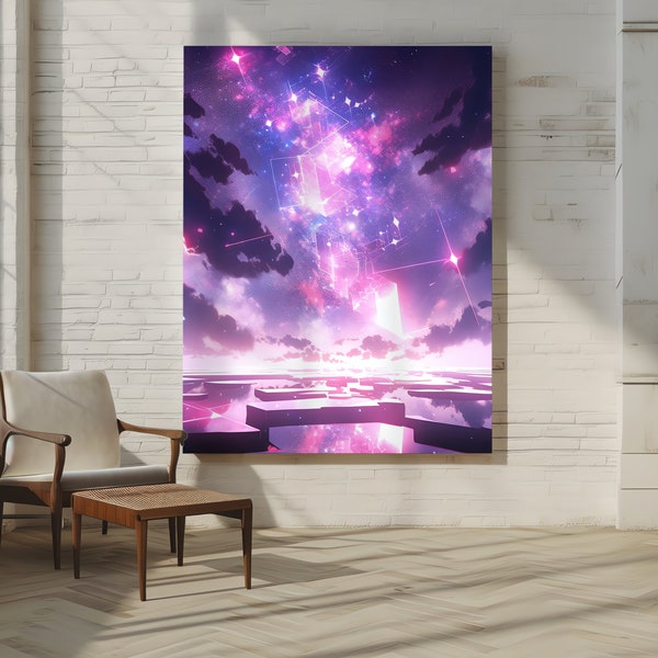 Luminous Sky Canvas Art | Cosmic Clouds & Stars | Anime Inspired | 16x20 Upscaled Matte Print | Heavenly Aesthetics |