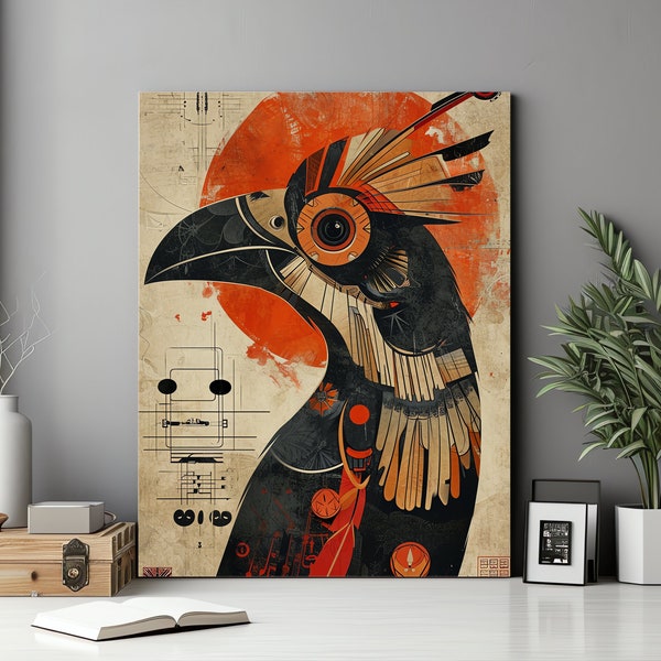 Egyptian-Inspired Bird & Sun Canvas | Award-Winning Art | Generative Poster | Imaginative Wall Decor | Android Jones Influence |