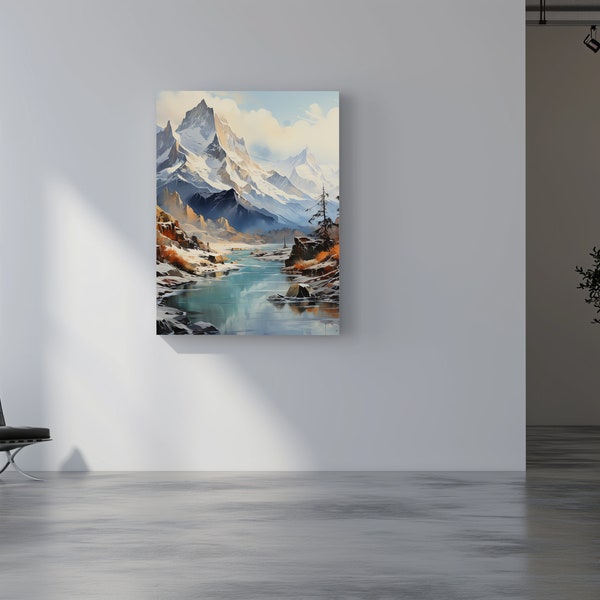 Mountain Lake Dream | Fantasy Art Canvas | Matte Painting | Snow Landscape Artwork | Artstation Scenery | Majestic Nature Art | Wall Decor