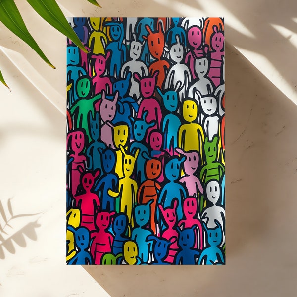 Lebhafte menschliche Figuren Pop-Art-Leinwand | Farbenfroher Figurativismus-Stil | Street-Art-Inspiration | Preisgekrönte Behance-Kunst | Moderne Wand