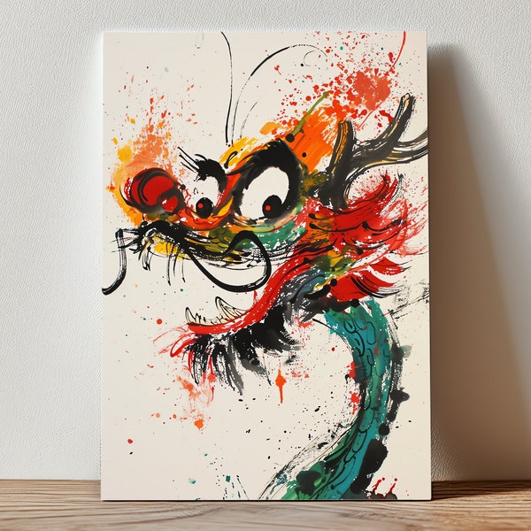 Art de toile de dragon chinois | Inspiré du Qi Baishi | Détails sur les éclaboussures de peinture | concept de cloisonnisme | Reconnu par Behance | Droits d'auteur