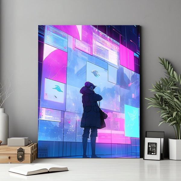 Cyberpunk Canvas Art Print | Retro Futurism | Anime Inspired | Sci-Fi Wall Decor | Surreal Artwork | Futuristic Design | x