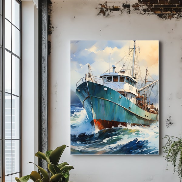 Ozean Schiff Kunstwerk | Inspiriert von klassischer maritimer Kunst | CSociety Detail | Öl auf Leinwand | Turbulente Meeresszene | Maritime Wanddekoration