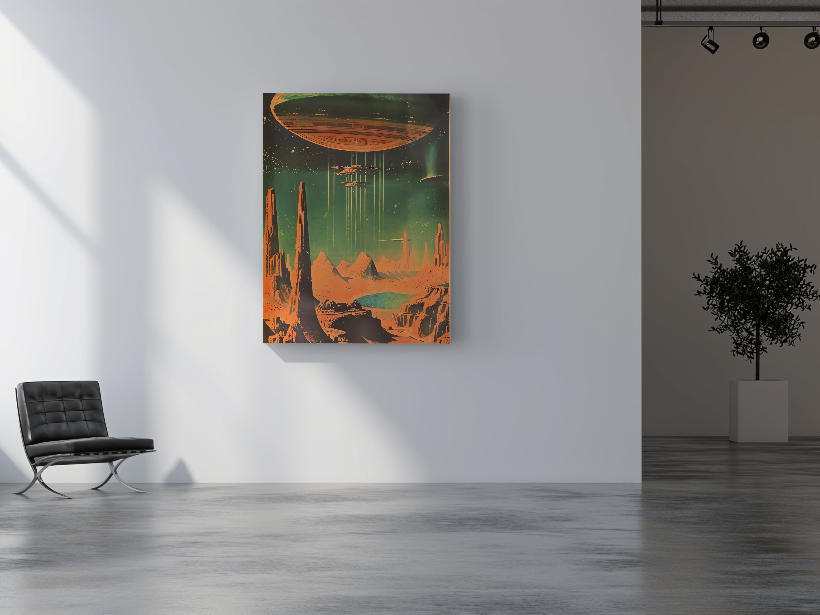 Retrofuturism Spaceship Desert Landscape Canvas Art 1976 Sci Fi Poster