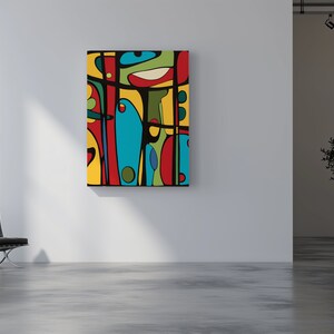 Abstract Shapes on Yellow Canvas Inspired by Naive Art Modern Opart ...