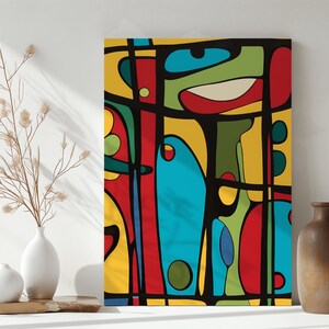 Abstract Shapes on Yellow Canvas Inspired by Naive Art Modern Opart ...