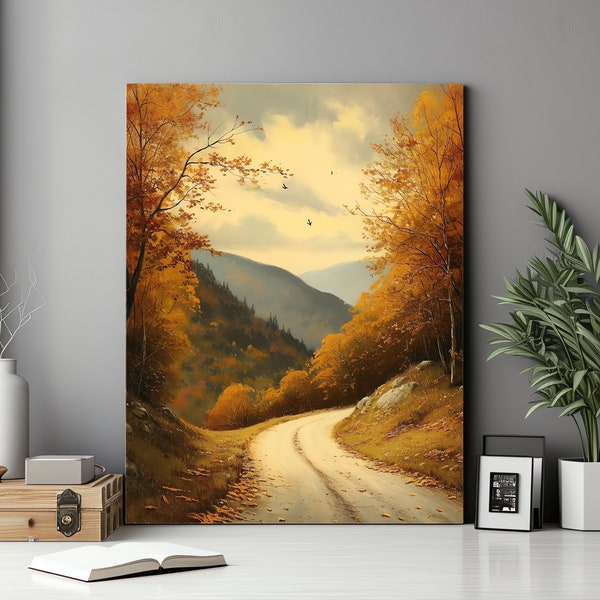 Chemin de campagne d'automne | Peinture à l'huile mate | Art du paysage américain | Artiste primé | Inspiré de l'école de la rivière Hudson | Échos disparus