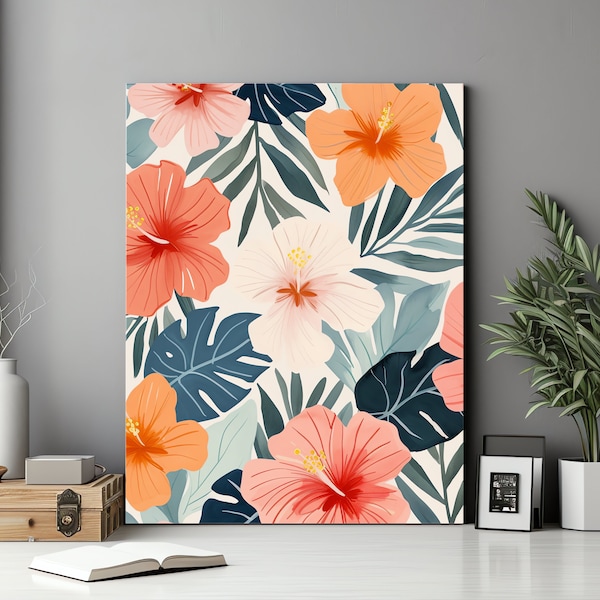 Floral Garden | Seamless Pattern Canvas | Vector Art | Award-Winning Design | Botanical Wallpaper | Leaf and Flower Motifs | Wall Art Decor