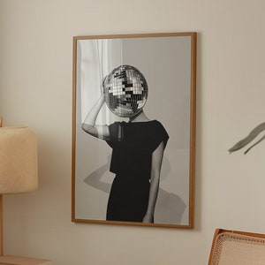 Girls Night Out Poster, Disco ball, Woman with Disco Ball as Head, Party Girls, Party Girl Print, Feminist Print, Girl Room Decor, Nightlife
