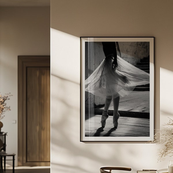 Whisper of Tulle Print, Ballerina's Lightness Wall Art, Artistic Black and White Ballet Photography, Digital download