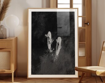 Serene Ocean Moment, Aerial Black and White Surfing Photograph, Surfers' Dance with the Sea, Digital download