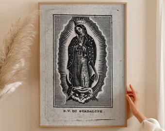 Digitale Onze-Lieve-Vrouw van Guadalupe-print, religieuze kunst downloaden, Maagd van Guadalupe, afdrukbaar katholiek pictogram Sacred Home Decor Instant Download