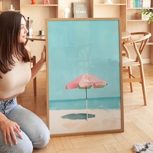 Beach Umbrella Illustration Modern Wall Art Contemporary Art Minimalist Beach Print Ocean Summer Print Coastal Living Art Digital Download