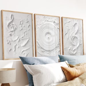 Textured Musical Wall Art: White Minimalist Set of 3 (Digital Download)