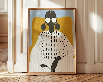 Afro Girl Abstract People Large Wall Art Contemporary Artwork Minimalist Print Living Room Wall Art Stripe Woman Print Digital Download