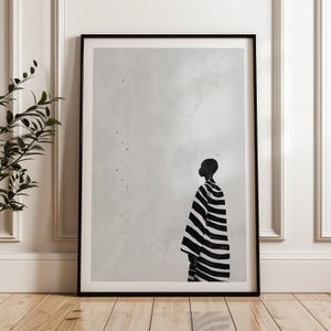 Minimalistische schwarzweiße Wandkunst, Abstrakte Wandkunst Schwarze Frau, Modernes Wohndekor, Monochrome Wandkunst, Großes minimalistisches Poster
