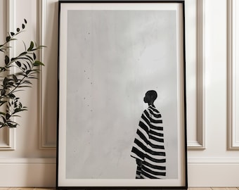 Minimalist Black and White Art Print, Black Woman Abstract Wall Art, Modern Home Decor, Bold Monochrome Wall Art, Large Minimalist Poster