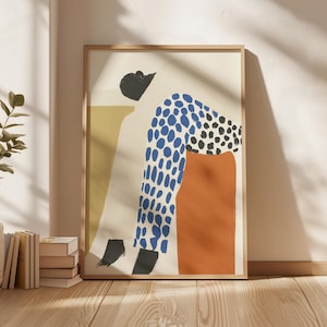 Moderne Figur Print, minimalistische sitzende Figur Illustration, blau orange Wand Kunst, modernes Wohndekor, download